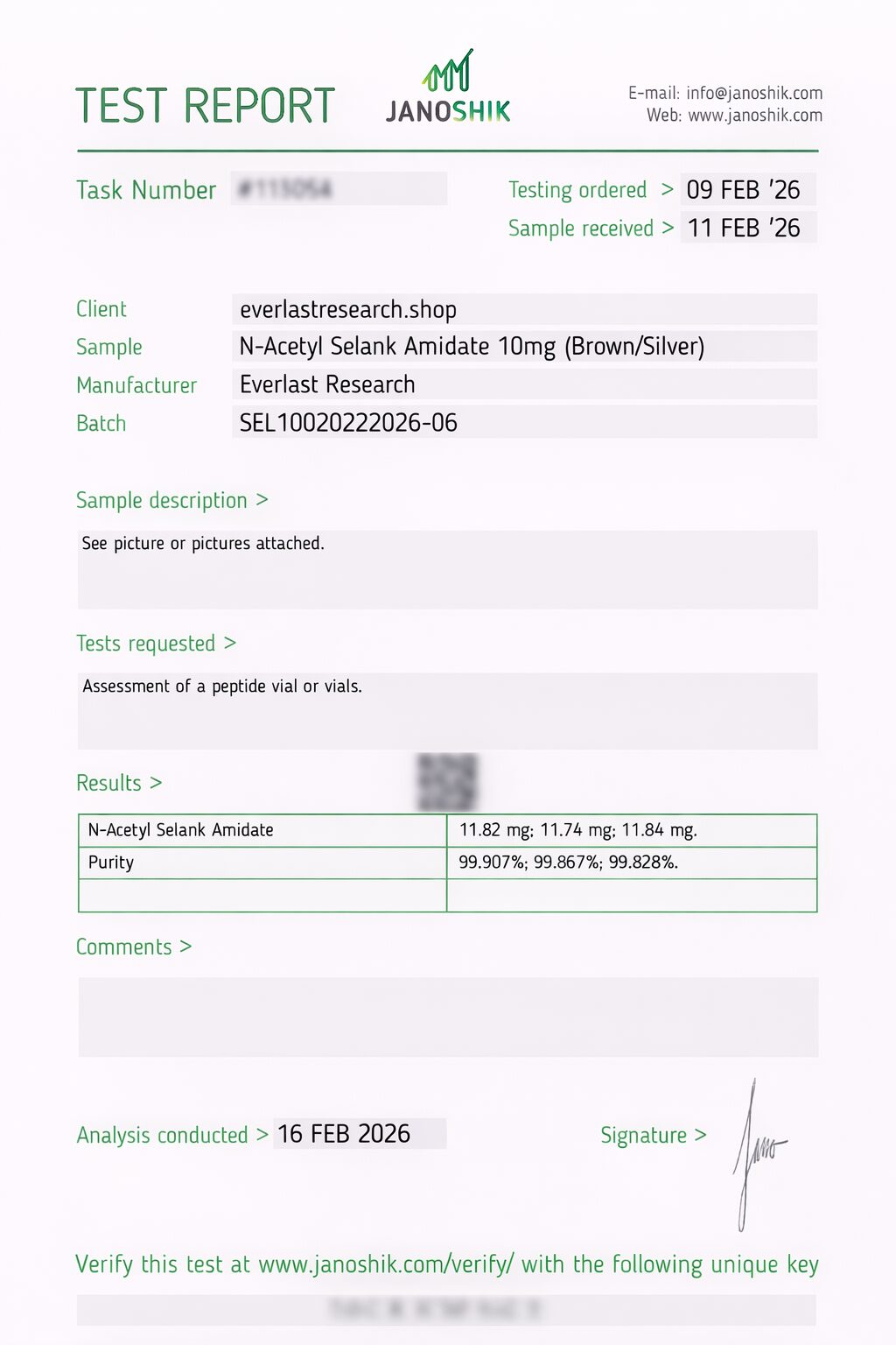 Selank Certificate of Analysis