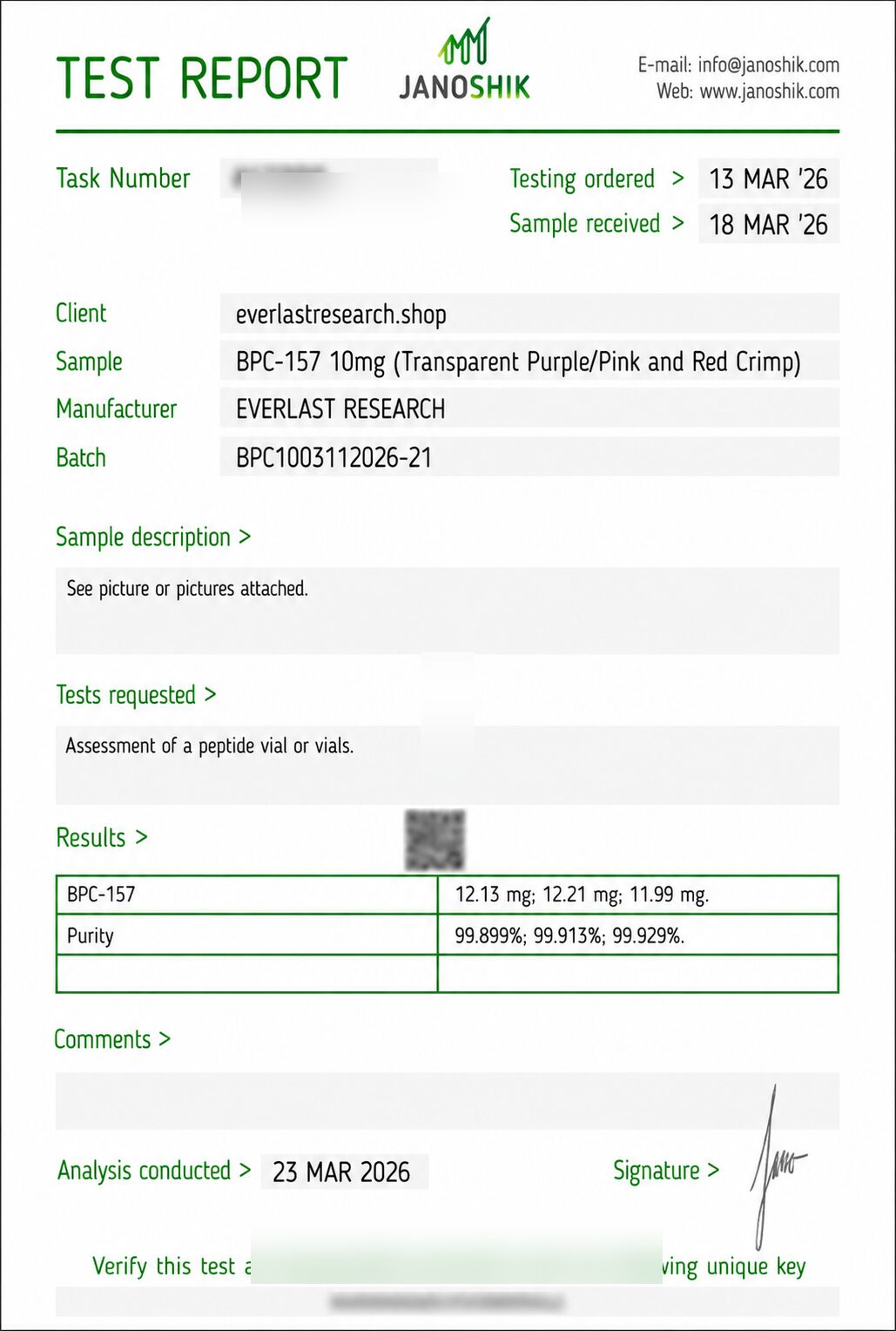 Wolverine (BPC-157) Certificate of Analysis