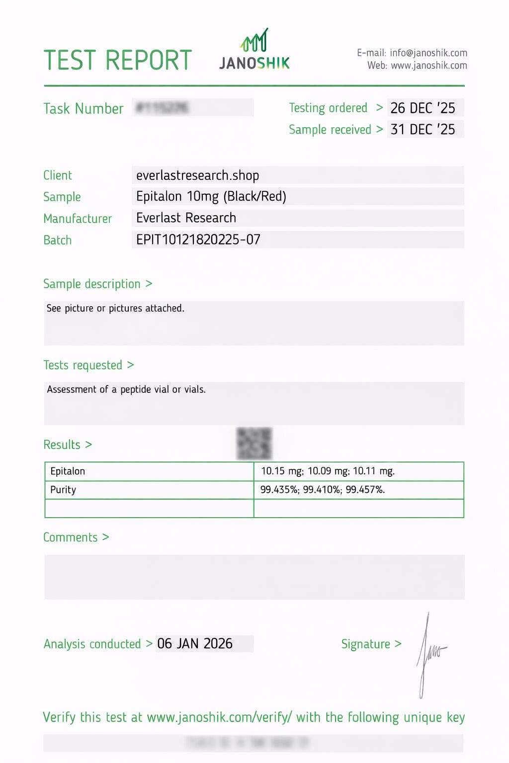 Epithalon Certificate of Analysis