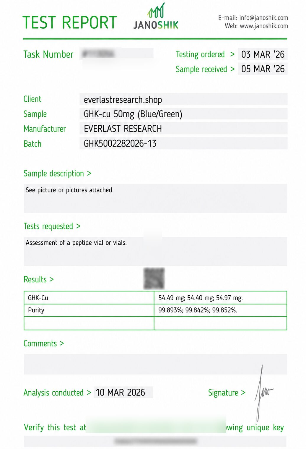 GHK-CU Certificate of Analysis