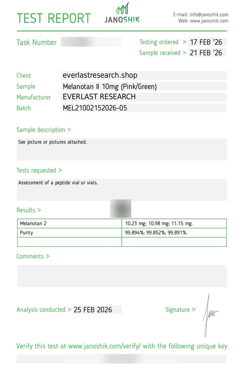 MT-2 (Melanotan II) Certificate of Analysis
