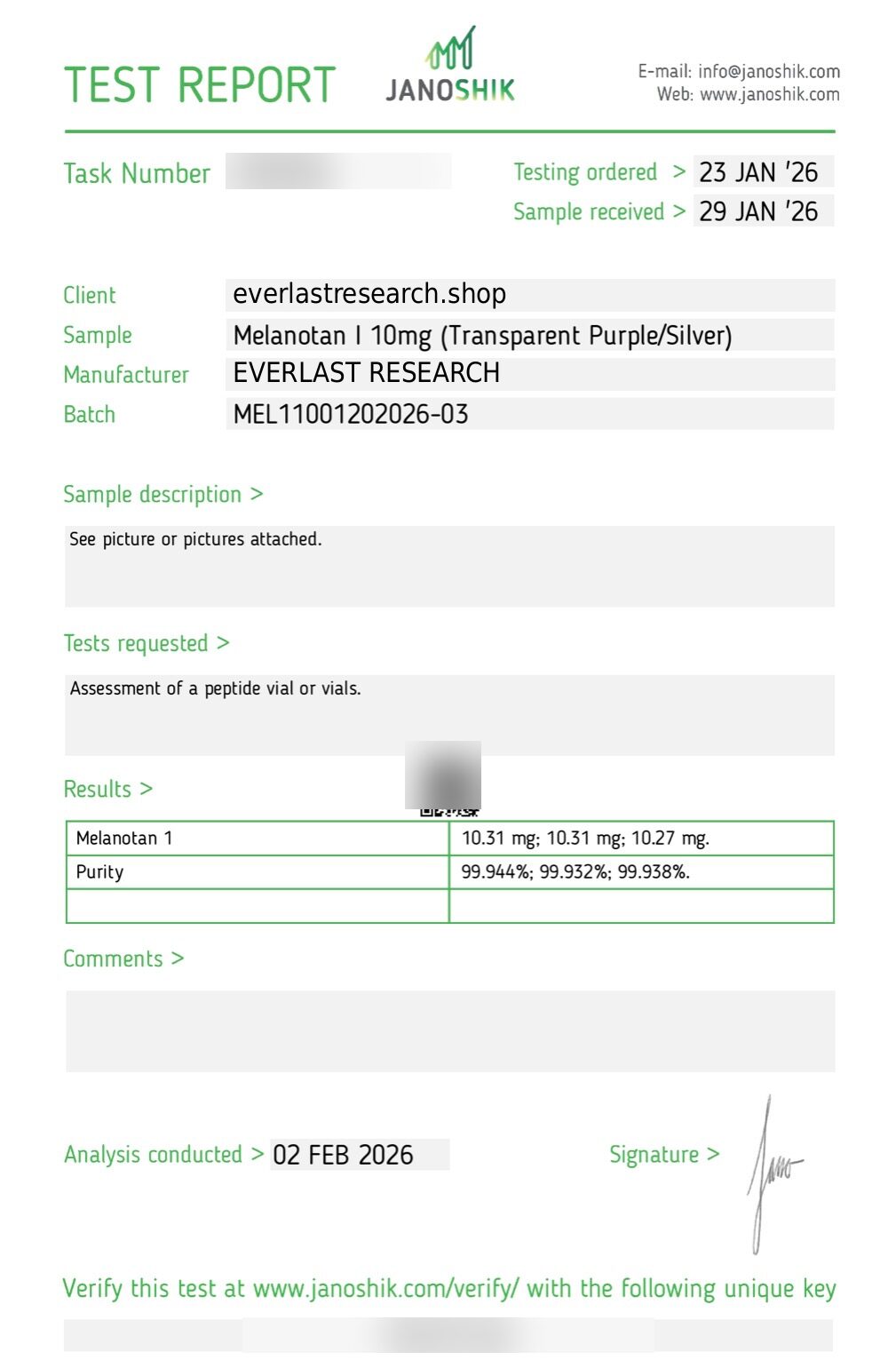 MT-1 (Melanotan I) Certificate of Analysis